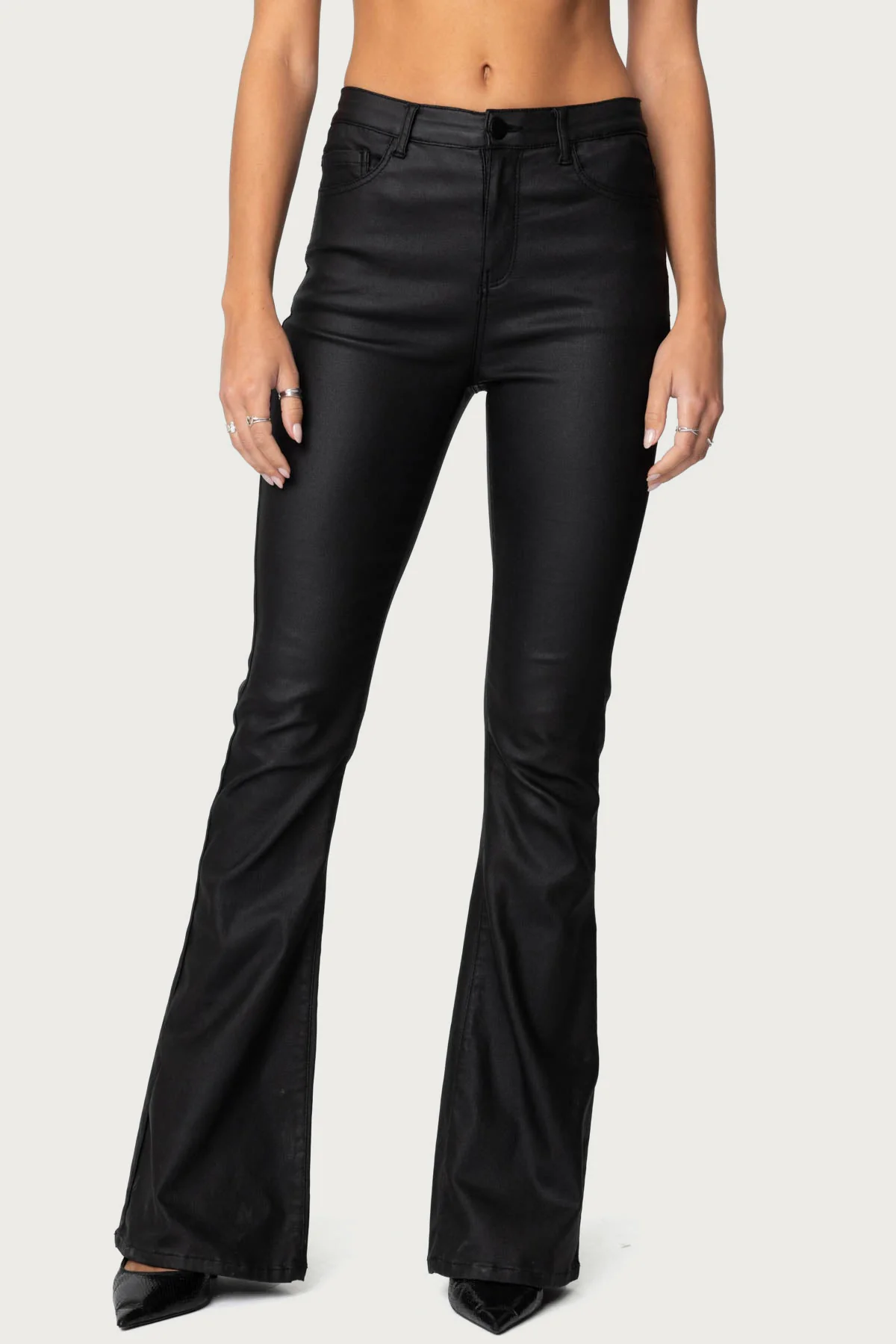 Luna Faux Leather Mid Rise Flared Jeans - Image 2