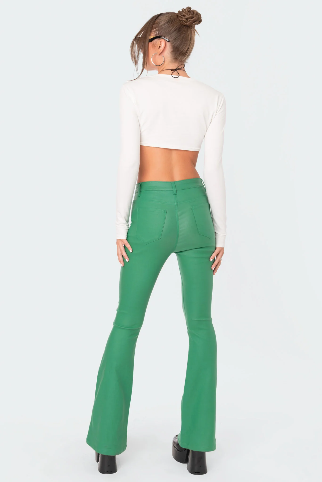 Luna Faux Leather Mid Rise Flared Jeans - Image 5