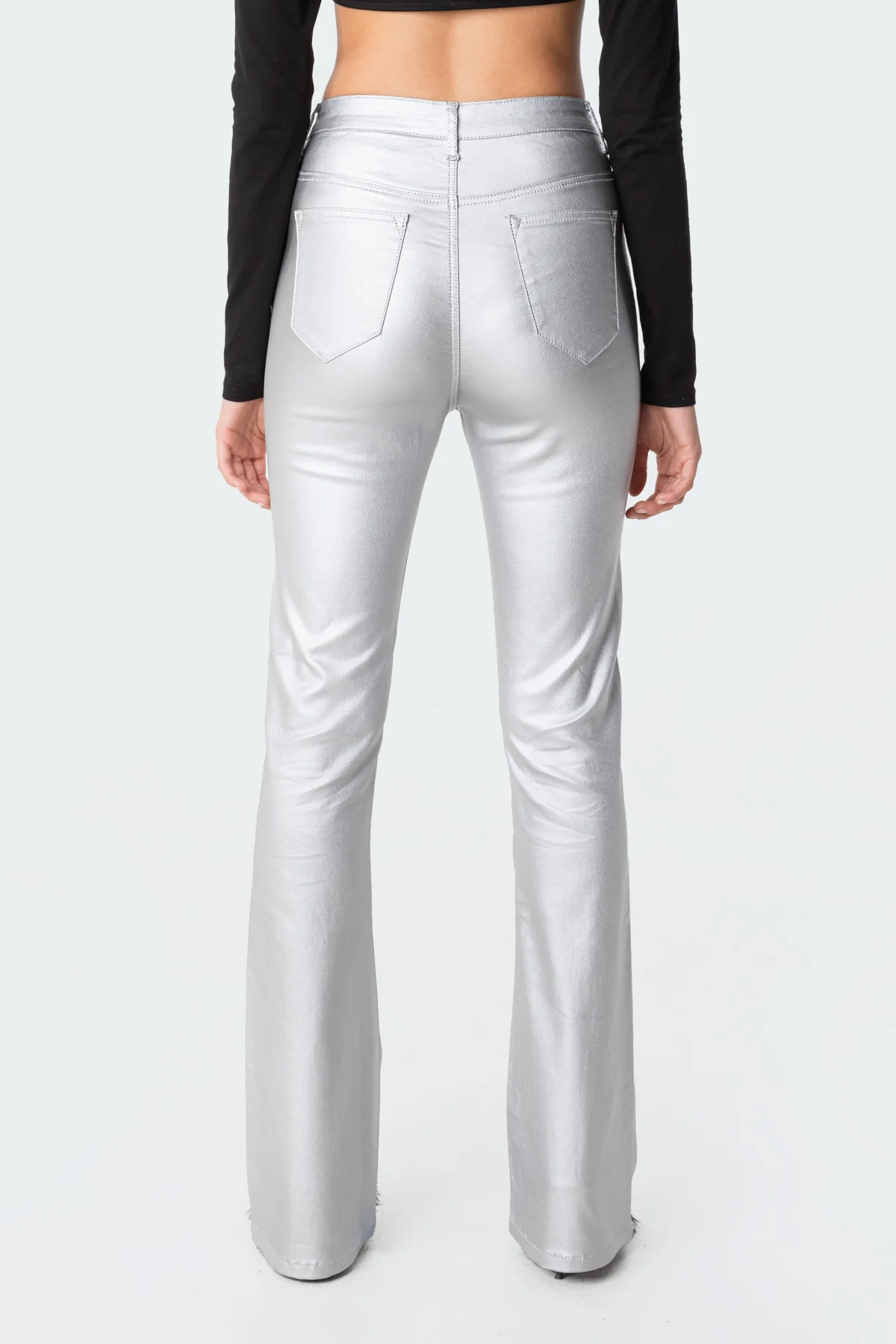 Luna Faux Leather Mid Rise Flared Jeans - Image 4