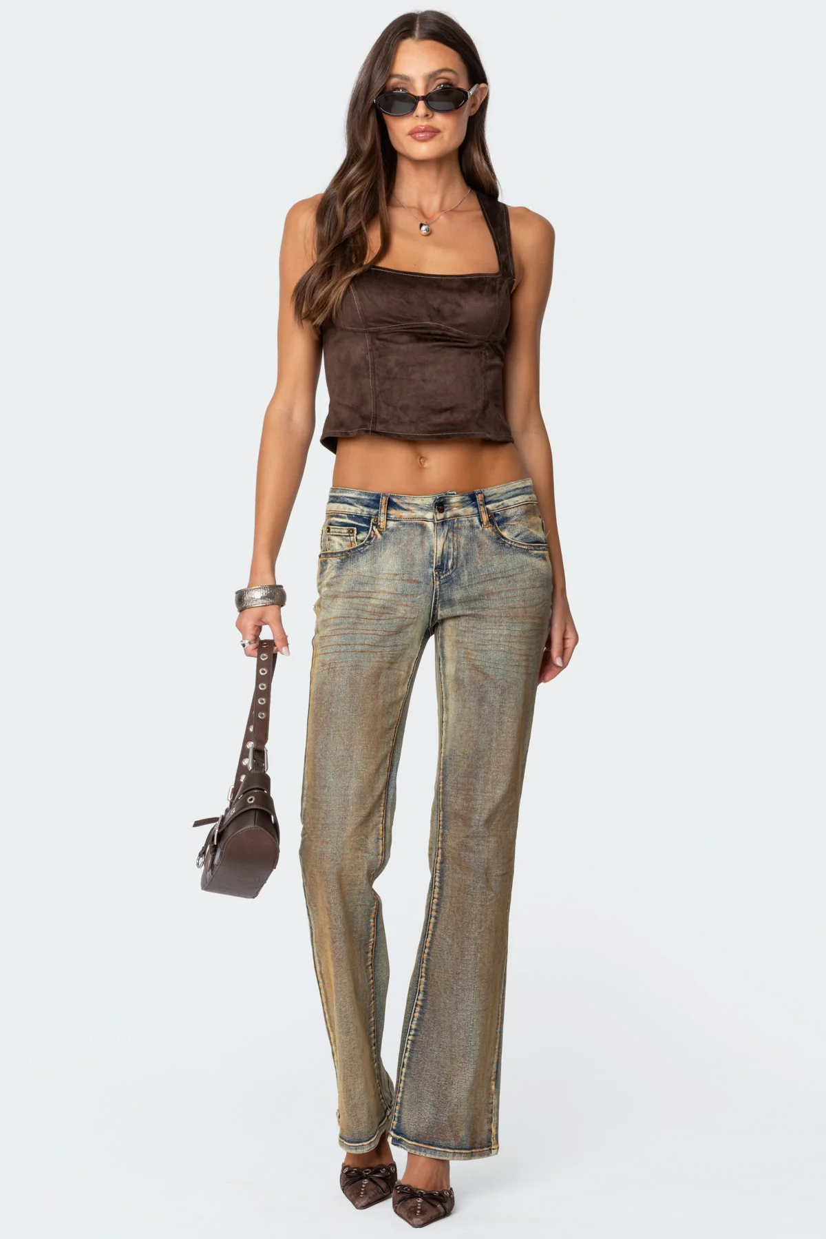 Tie Back Faux Suede Bustier Top - Image 3