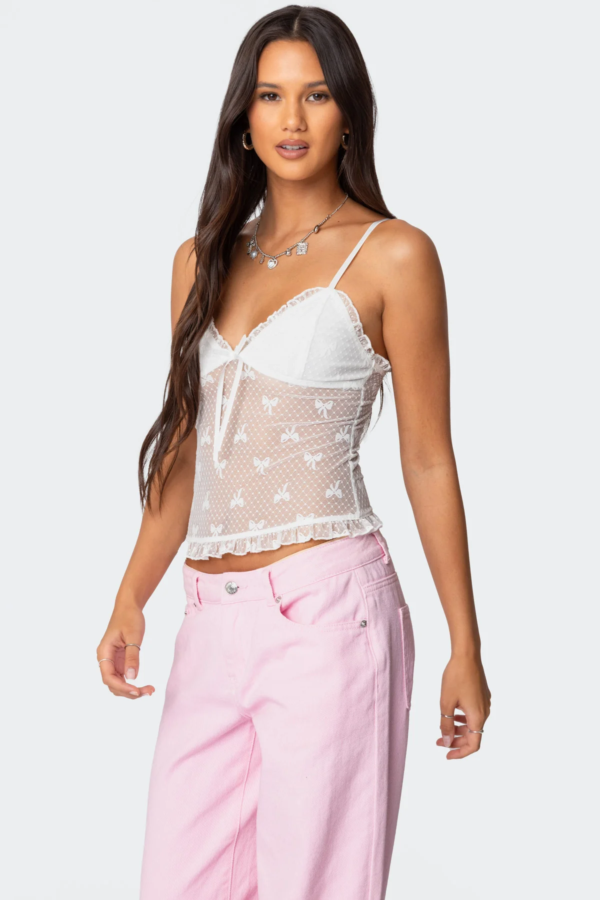 Polka Dot & Bow Sheer Tank Top - Image 3