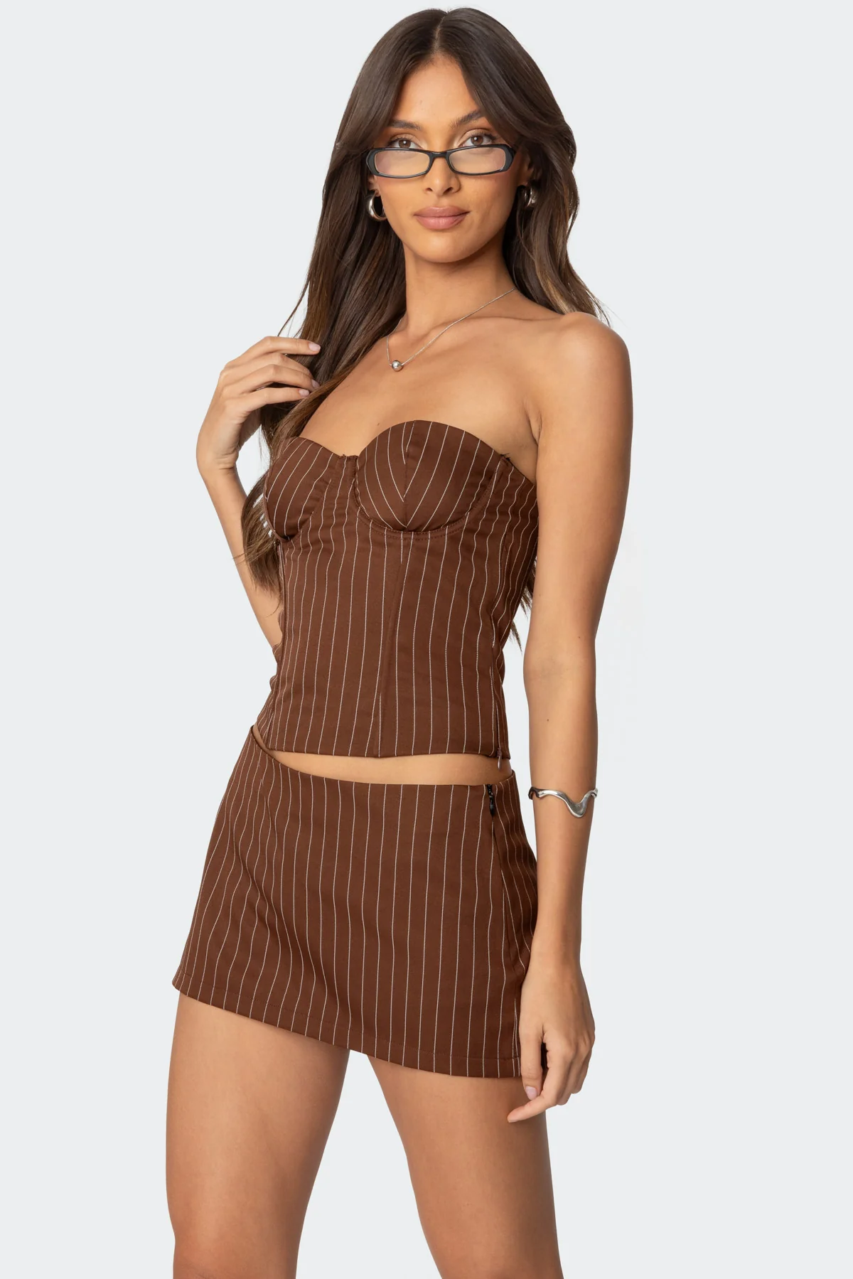 Jennifer Lace Up Pinstripe Corset - Image 3
