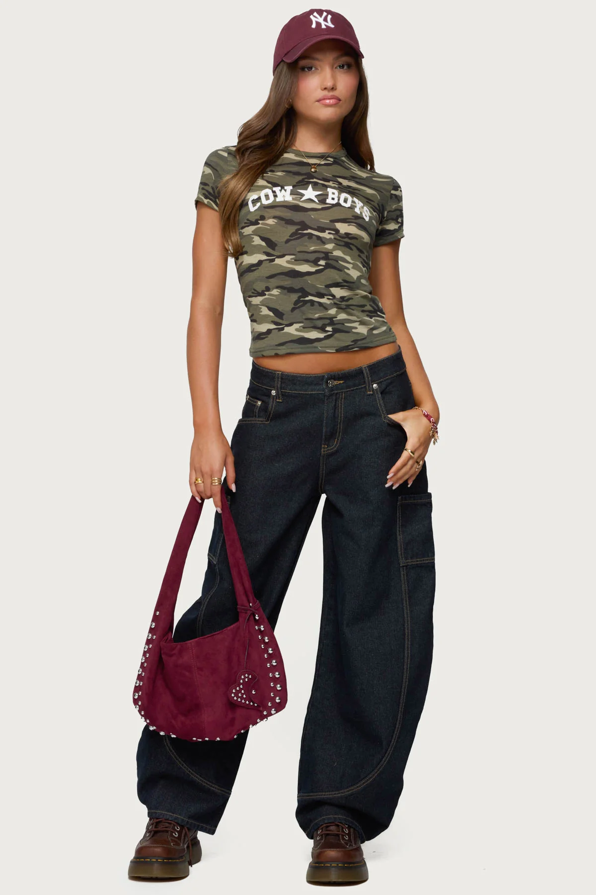 Aden Contrast Stitch Low Rise Barrel Jeans