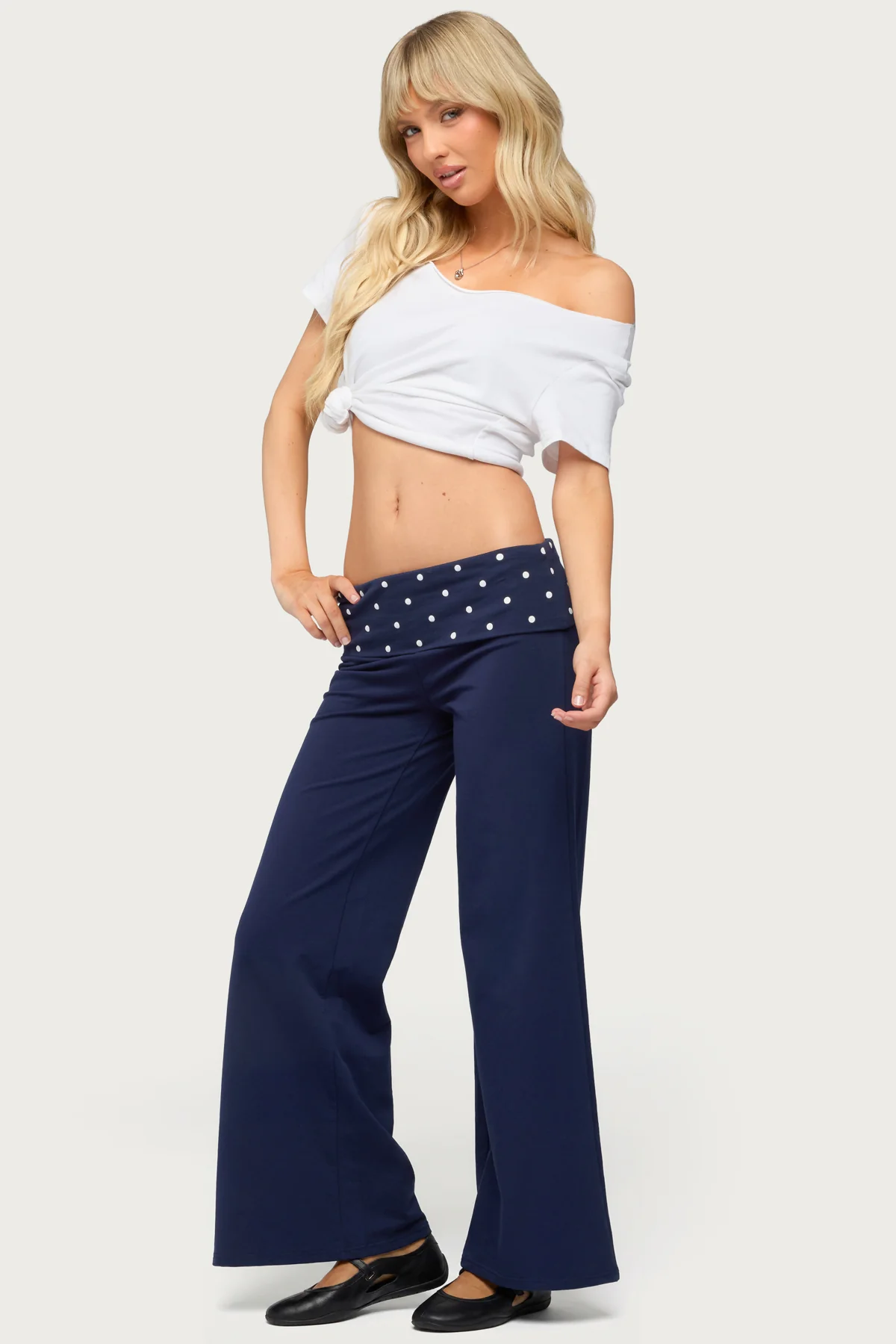 Petite Reeva Polka Dot Foldover Pants - Image 3