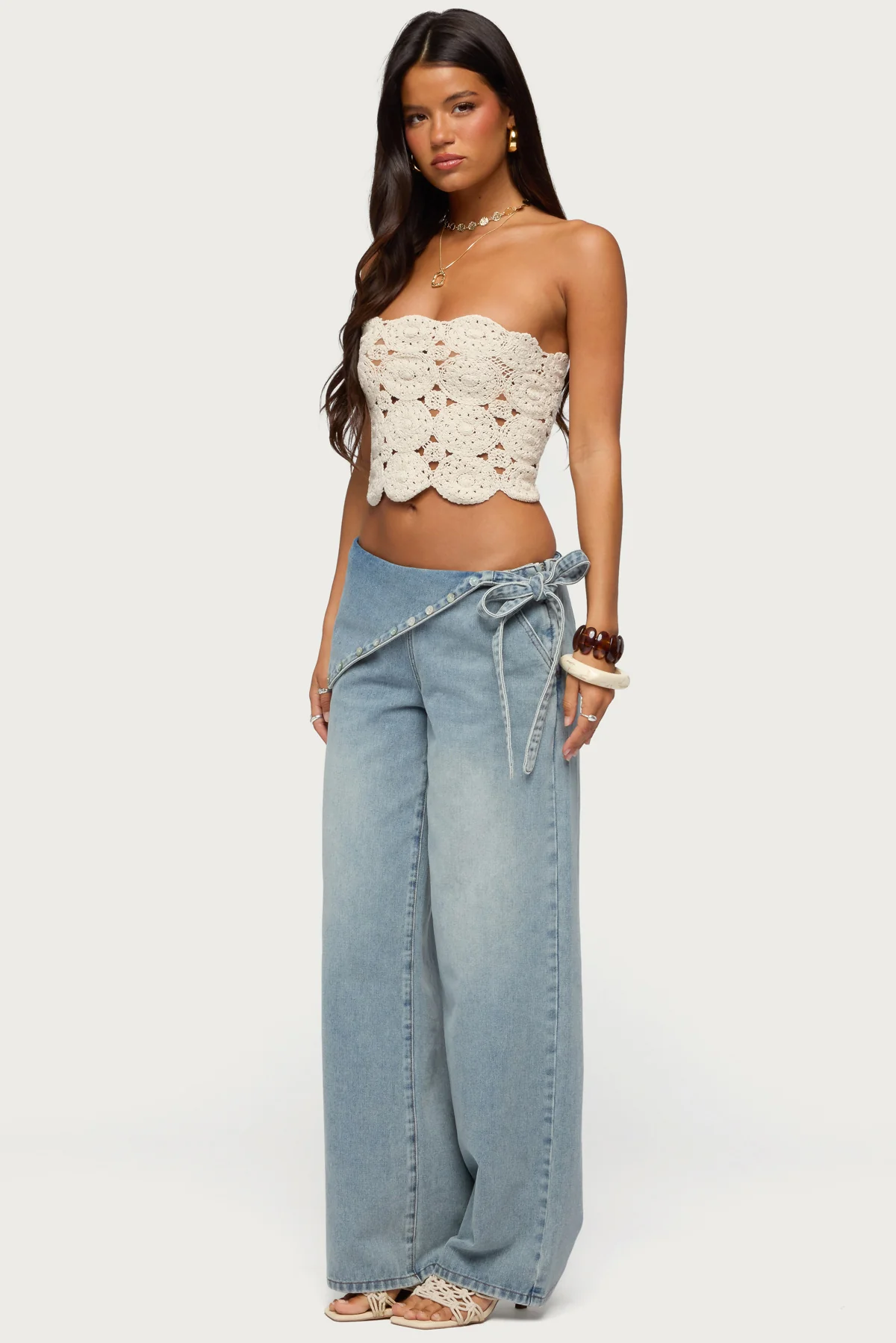 Button Foldover Low Rise Baggy Jeans - Image 4