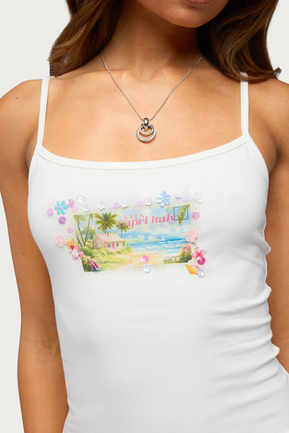 Beach Postcard Sequin Tank Top - Image 2